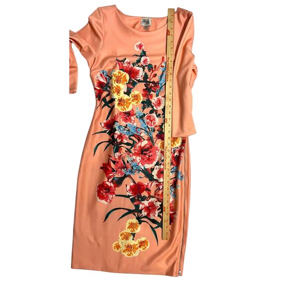 Beige by Eci Peach Spring Floral Midi Straight Pencil Dress 3/4 Sleeve Size 8 - Picture 13 of 15